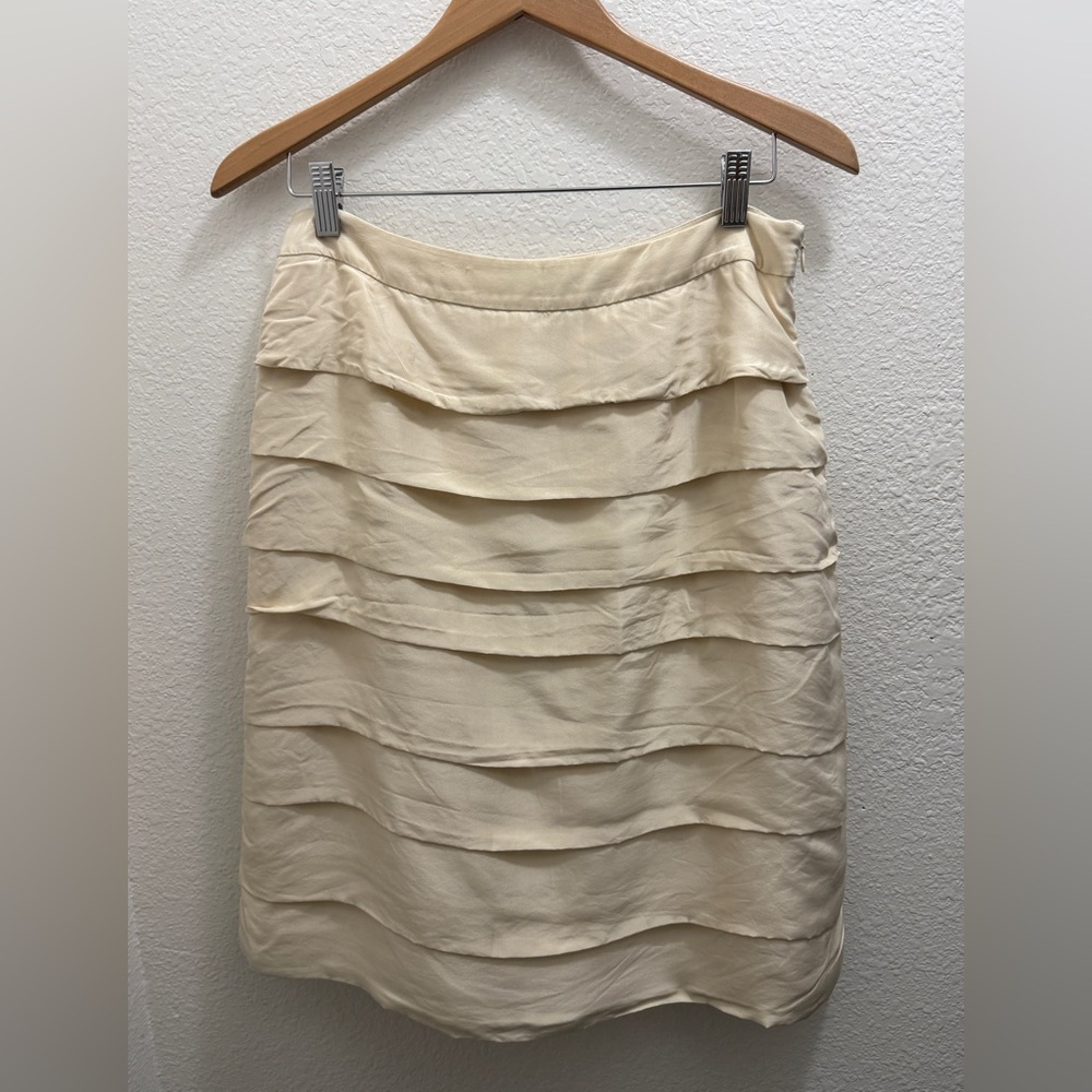 Boden Silk Cream Tiered Pencil Skirt
